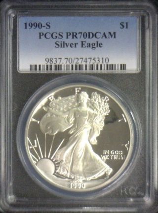 1990 - S $1 American Proof Silver Eagle Pcgs Pr70 Dcam Coin photo