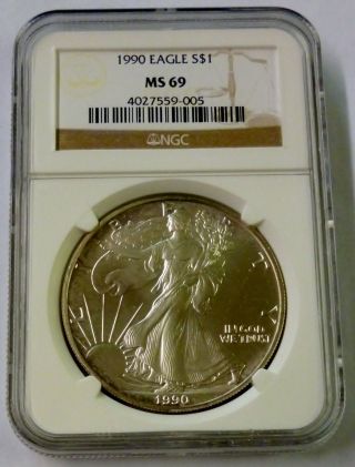 1990 Ngc $1 Ms 69 United States Silver Eagle 1 Oz.  999 Fine Silver photo