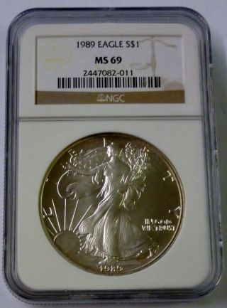 1989 Ngc $1 Ms 69 United States Silver Eagle 1 Oz.  999 Fine Silver photo