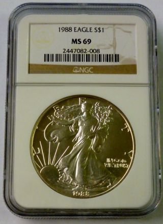 1988 Ngc $1 Ms 69 United States Silver Eagle 1 Oz.  999 Fine Silver photo