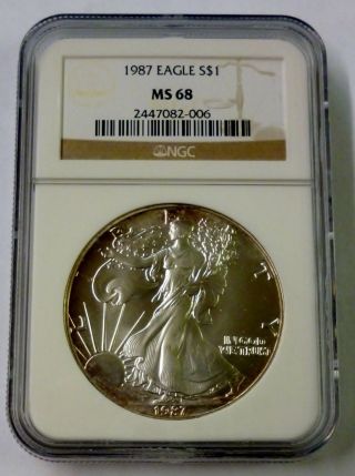 1987 Ngc $1 Ms 68 United States Silver Eagle 1 Oz.  999 Fine Silver photo