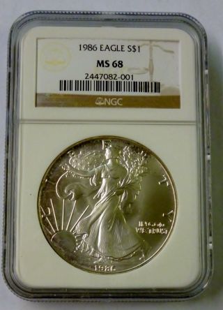 1986 Ngc $1 Ms 68 United States Silver Eagle 1 Oz.  999 Fine Silver photo