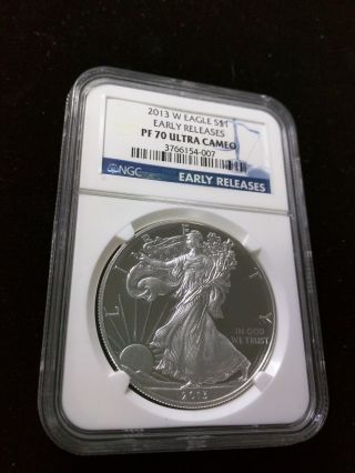2013 W Proof American Silver Eagle Ngc Pf 70 Ultra Cameo Er Perfect Coin photo