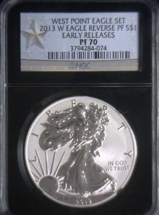 2013 W $1 American Proof Silver Eagle Ngc Pf70 Reverse Proof Early Release photo