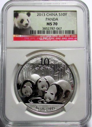 2013 Silver China Panda Ngc Ms70 10 Yuan 1 Oz.  Bullion Coin - Panda Label photo