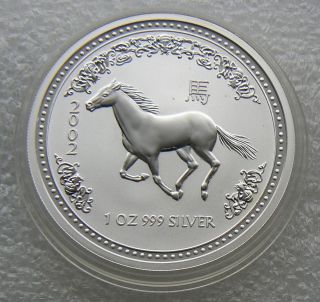 1 Oz Australia 2002 Silver Lunar Horse Coin photo