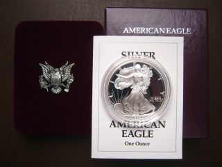 1993 P American Eagle Silver Dollar Proof,  Box & photo