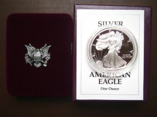 1993 P American Eagle Silver Dollar Proof,  Box & photo