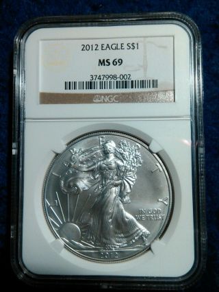 2012 American Silver Eagle Ngc Graded Ms 69.  999 Fine Silver. photo