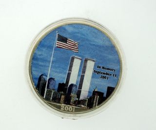 2001 Silver American Eagle 1 Oz Coin 9/11 Twin Towers photo