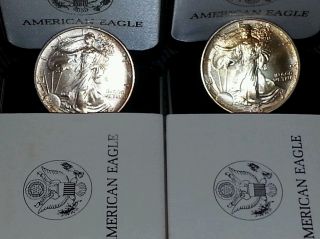 Two Of 1993 Silver American Eagle Dollars Uncirculated No Mark Liberty photo