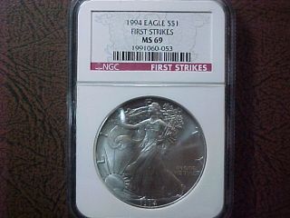 1994 Silver Eagle; Ngc Ms69; ' First Strikes ' photo