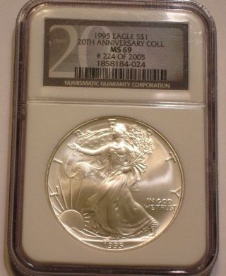 1995 Silver $1 American Eagle; Ngc Ms 69 Gem Bu Perfect Looking photo