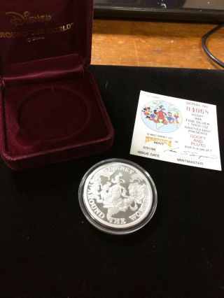 1988 Goofy & Pluto Disney 1 Oz.  999 Fine Silver Coin W/ Rarities photo