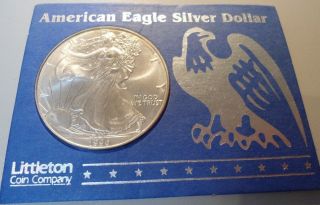 1996 Uncirculated American Silver Eagle In Littleton Coin Holder -.  999 Ounce. photo