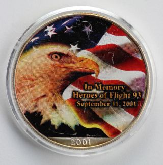 2001 American Silver Eagle - 1oz.  999 September 11th In Memory Flight 93 photo