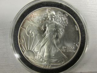 1986 Silver Eagle Light Rose Colored Toning.  Stunning Coin photo