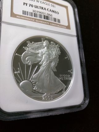 2005 W Proof American Silver Eagle Ngc Pf 70 Ultra Cameo Perfect Coin photo