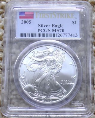 Scarce 2005 Silver American Eagle Certified Pcgs First Strike Ms70 Perfect photo