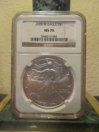 2006 W Silver American Eagle Ngc Ms70 Burnished Edgeview Brown Label photo