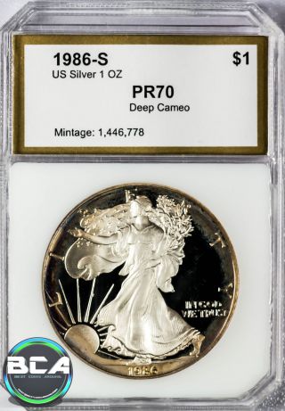 1986 - S 1 Oz.  American Silver Eagle Pr 70 (dc) Deep Cameo S$1 photo