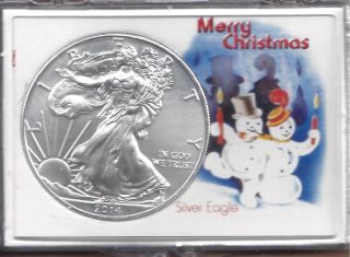 2014 American Silver Eagle Dollar Snowman/christmas In 2x3 Snap Lock Holder photo