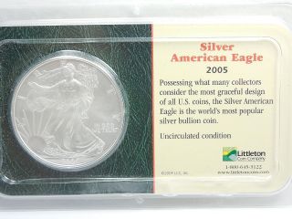 1oz Silver American Eagle - 2005 - Uncirculated Littleton Coin Company Packaging photo