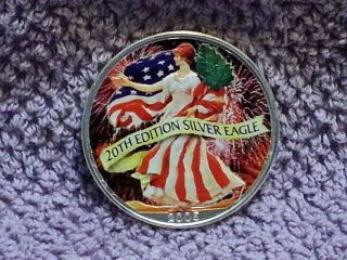 1 Oz Uncirculated 2005 Painted American Eagle.  999 Fine Silver. photo