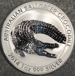 2014 Saltwater Crocodile Perth One Ounce 999 Fine Silver Coin 1 Oz photo