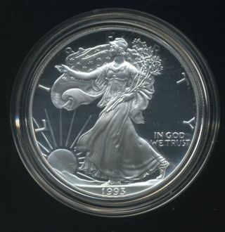 1993 Proof Silver American Eagle 1 Oz.  Fine Silver With Boxes And photo