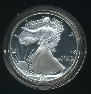 1990 Proof Silver American Eagle 1 Oz.  Fine Silver With Boxes And photo