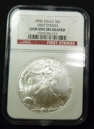 2006 Ngc Gem Unc First Strike Silver American Eagle Sae Us Coin Item 1163xl photo