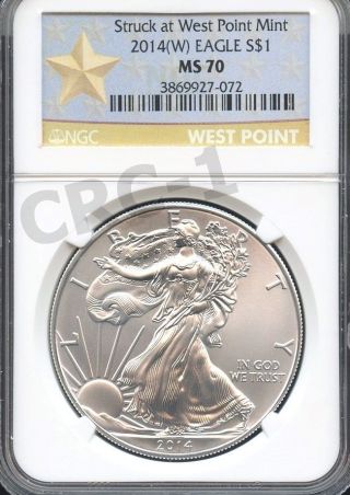 2014 (w) Silver Eagle Struck At West Point Ngc Ms70 (w.  P.  Label) photo