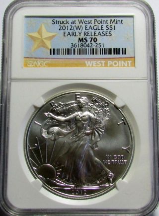 2012 (w) $1 Silver Eagle Early Releases Ngc Ms70 West Point Star Label photo