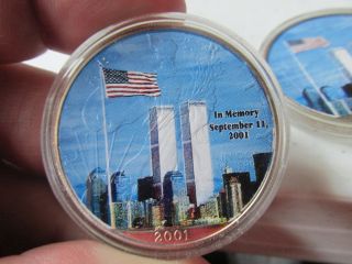 2001 American Silver Eagle Twin Towers Tribute God Bless America Colorized photo
