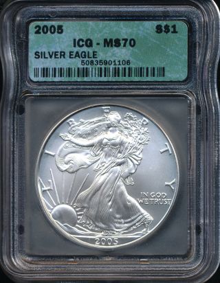 2005 Silver American Eagle Coin Icg Ms 70 Aeg1606 photo