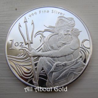 Solid Silver Round 1 Troy Ounce Trident Neptune Roman Mythology God Ocean Bu photo
