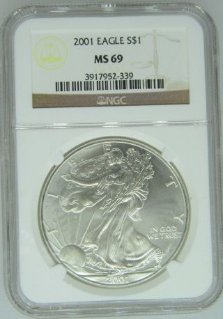 2001 Ngc Ms69 1oz American Silver Eagle $1 Coin - 339 - D1 photo