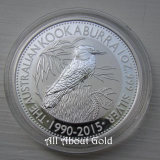 2015 Silver Coin 1 Troy Ounce Australia Kookaburra 25th Anniversary.  999 Bu photo