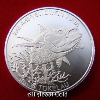 2014 Silver Coin 1/2 Half Troy Ounce Oz Yellowfin Tuna Tokelau Kakahi Fish Bu photo