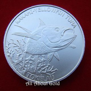 2014 Silver Coin 1 Troy Ounce Oz Yellowfin Tuna Tokelau Kakahi Fishing Bu photo