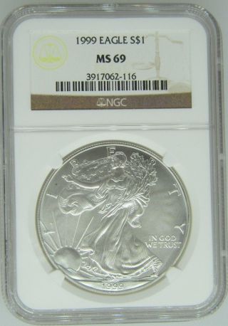 1999 Ngc Ms69 1oz American Silver Eagle $1 Coin - 116 - D1 photo