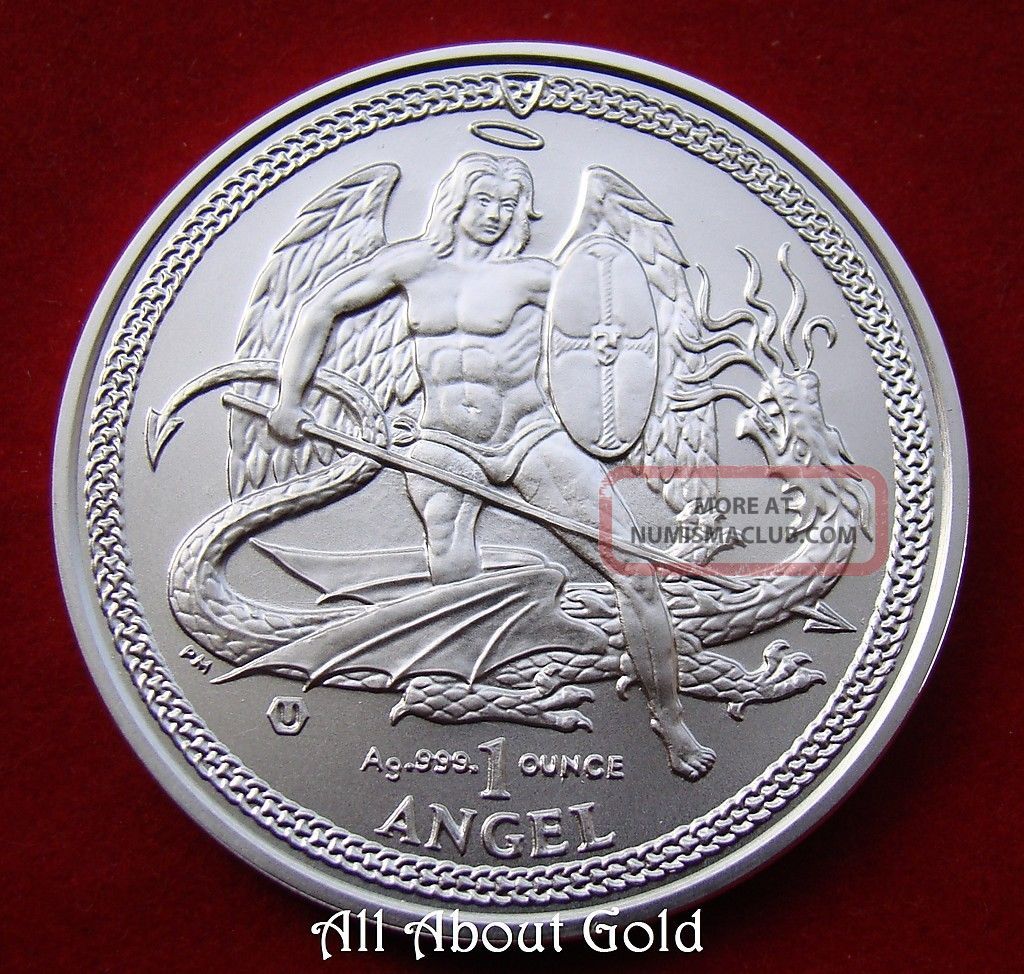 2014 Silver Coin 1 Troy Ounce Oz Angel Isle Of Man Saint Michael. 999 Bu