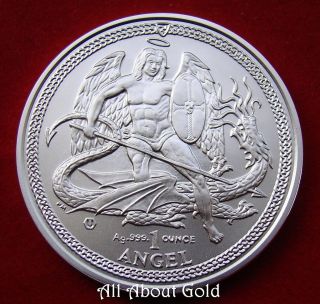 2014 Silver Coin 1 Troy Ounce Oz Angel Isle Of Man Saint Michael.  999 Bu photo