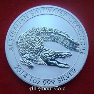 2014 Silver Coin 1 Troy Ounce Australia Saltwater Crododile Wildlife Croc Bu photo
