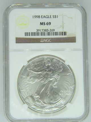1998 Ngc Ms69 1oz American Silver Eagle $1 Coin - 269 - D1 photo