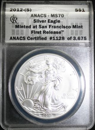 2012 (s) Silver Eagle 1 Oz 999 Anacs Ms70 Minted At San Francisco First Release photo