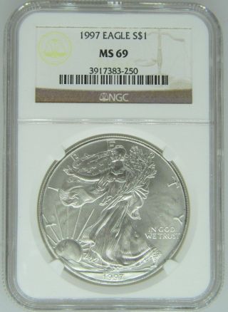 1997 Ngc Ms69 1oz American Silver Eagle $1 Coin - 250 - D1 photo