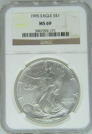 1995 Ngc Ms69 1oz American Silver Eagle $1 Coin - 171 - D1 photo