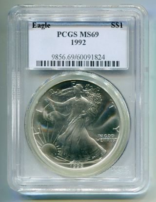 Great Gift 1992 American Silver Eagle Pcgs Ms 69 - Coin photo